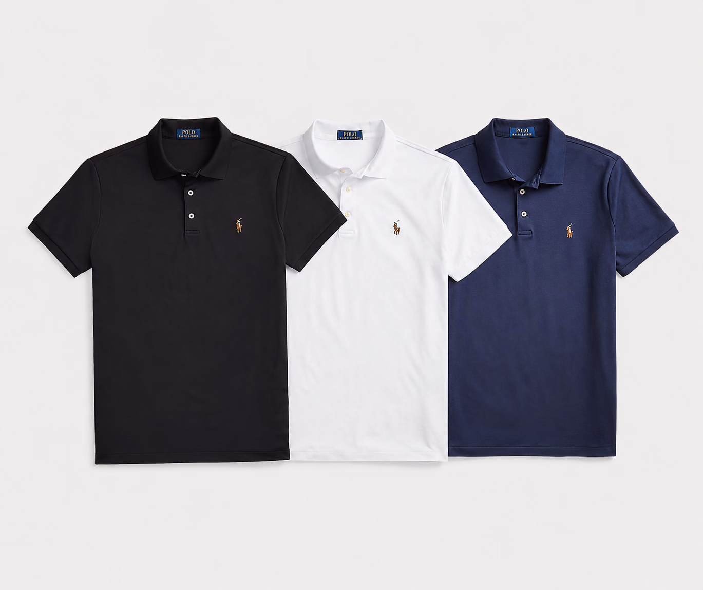 Black, White and Refined Navy polo shirts included in the set